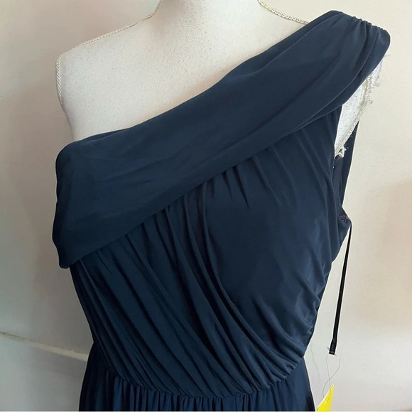 JY Jenny Yoo • NWT Midnight Blue Navy JY502 One Shoulder Bridesmaids Gown Dress - Picture 4 of 7